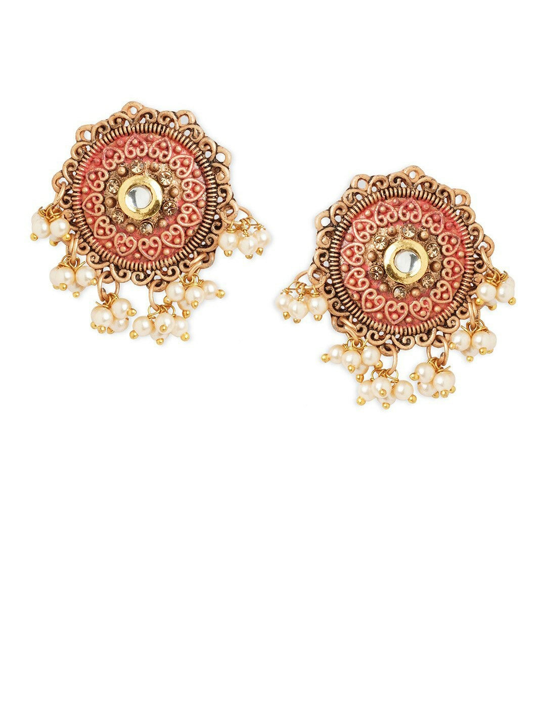 Silver-Toned Floral Drop Earrings with Bead Detailing