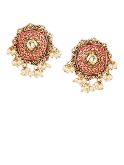 Silver-Toned Floral Drop Earrings with Bead Detailing