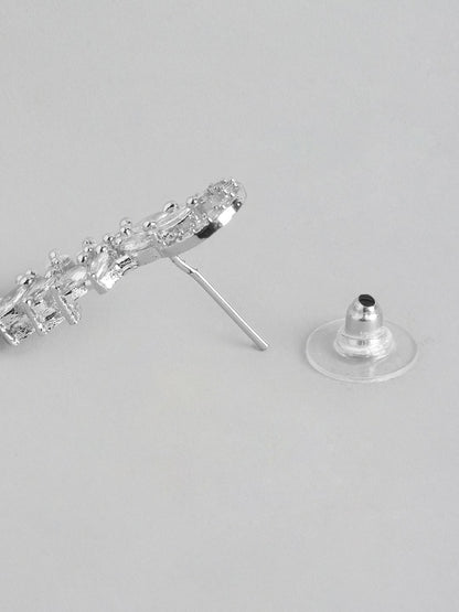 Silver-Plated American Diamond Blue Chandelier Drop Earrings