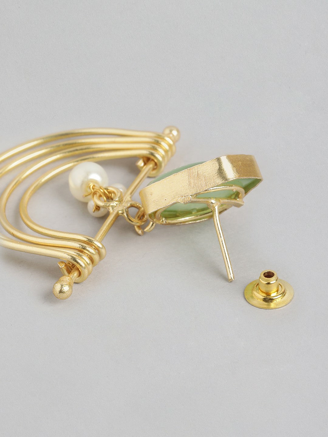 Gold-Plated Green Beaded Contemporary Drop Earrings