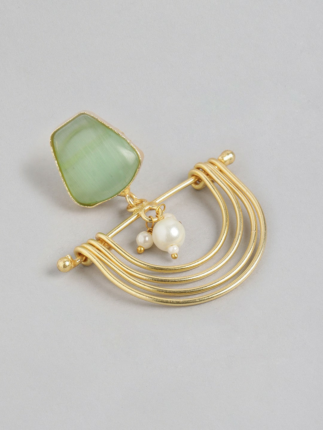 Gold-Plated Green Beaded Contemporary Drop Earrings