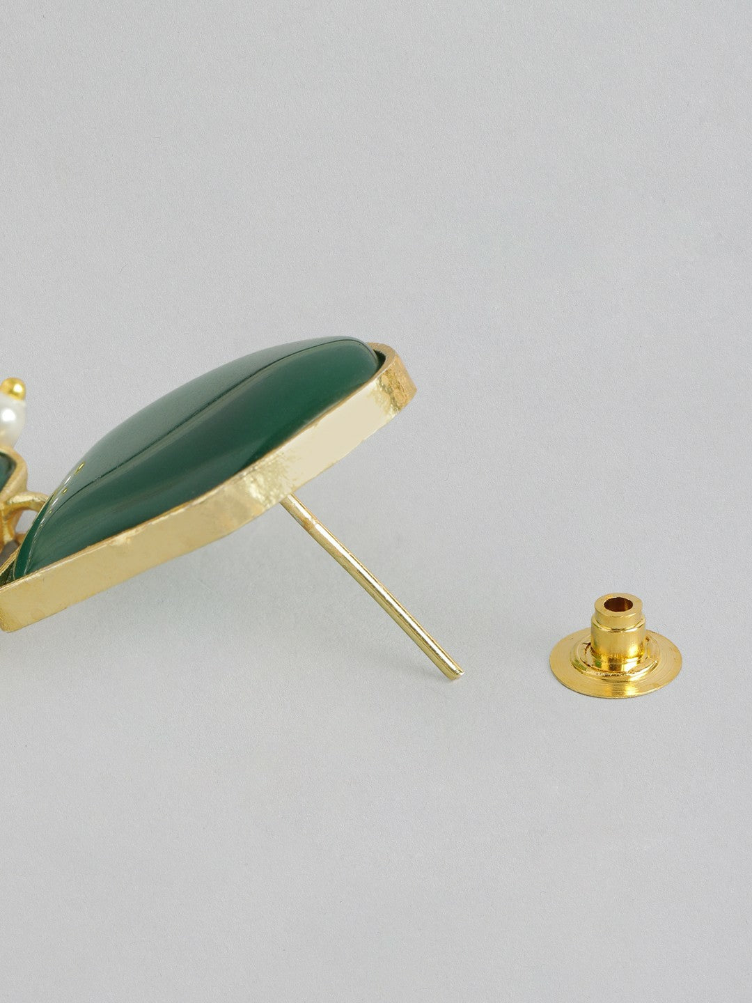 Gold Plated Green Beaded Contemporary Drop Earrings