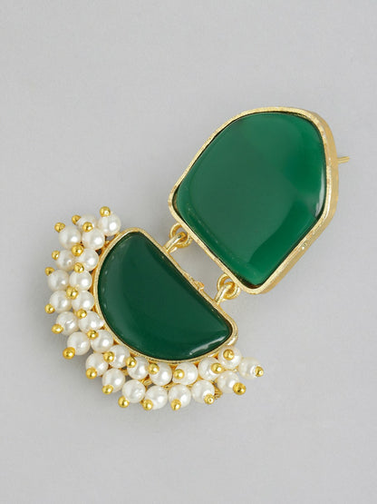 Gold Plated Green Beaded Contemporary Drop Earrings