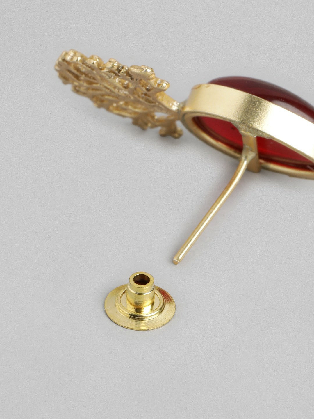 Gold Plated Maroon Beaded Teardrop Drop Earrings