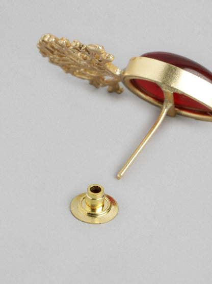 Gold Plated Maroon Beaded Teardrop Drop Earrings