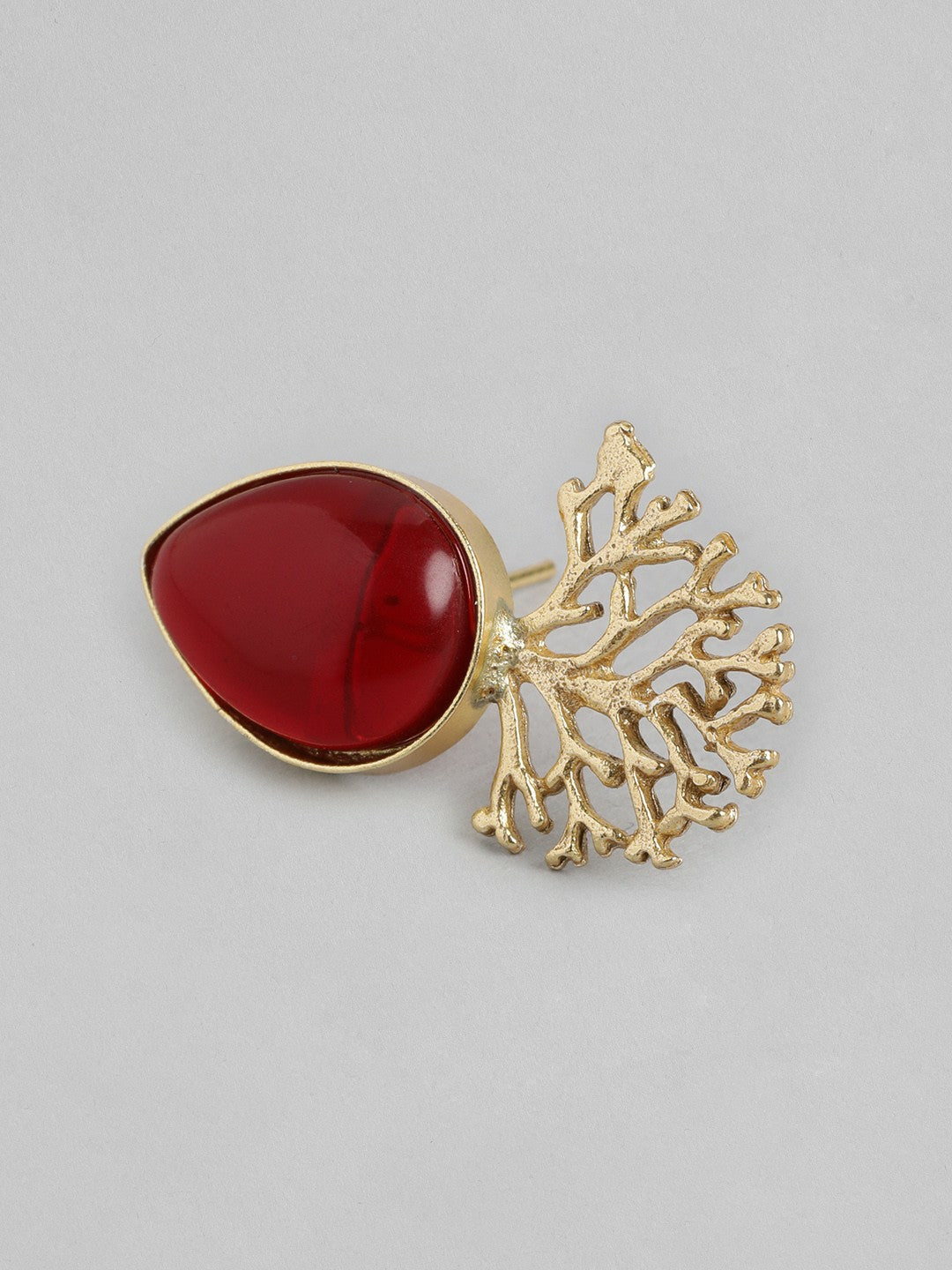 Gold Plated Maroon Beaded Teardrop Drop Earrings