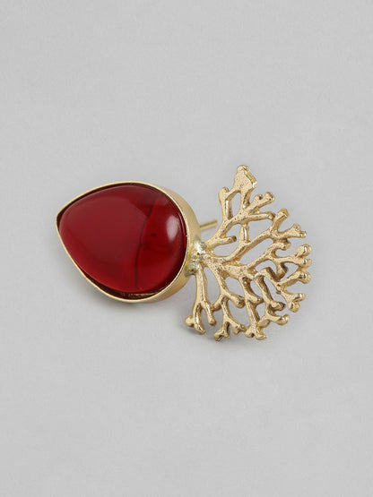 Gold Plated Maroon Beaded Teardrop Drop Earrings