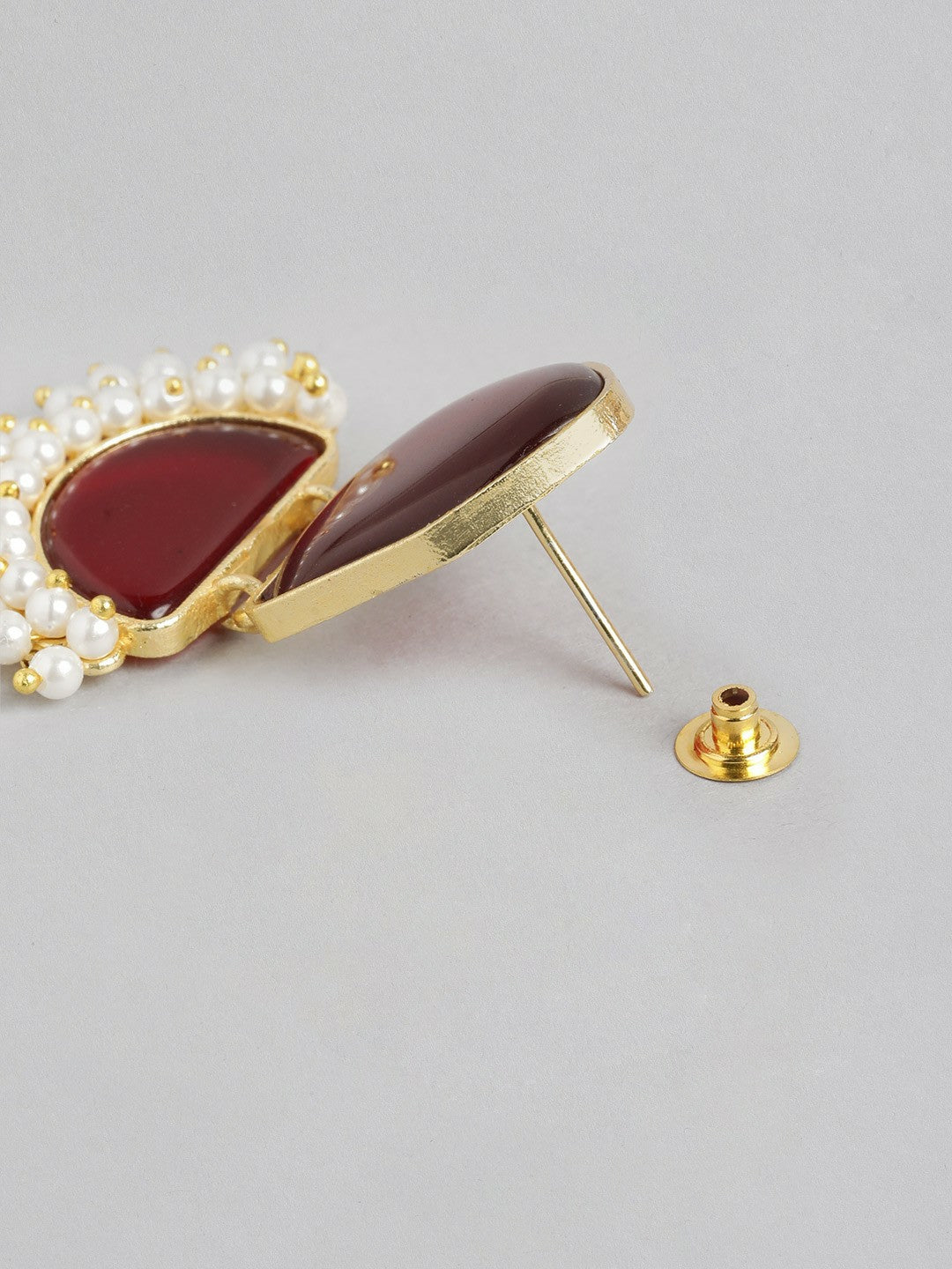 Gold-Plated Maroon Beaded Contemporary Drop Earrings