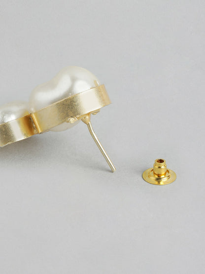 Gold Plated Mother of Pearl Studded Contemporary Drop Earrings