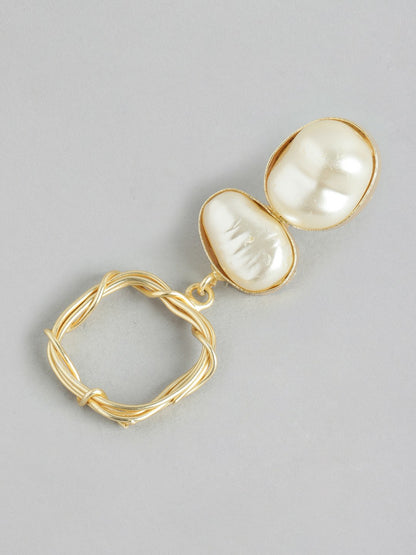 Gold Plated Mother of Pearl Studded Contemporary Drop Earrings