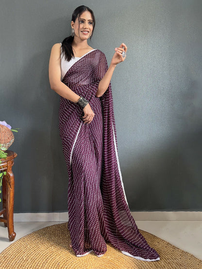 Buy Coffee Brown & White Bandhani Printed Saree with Embroidered Border – Indiaista