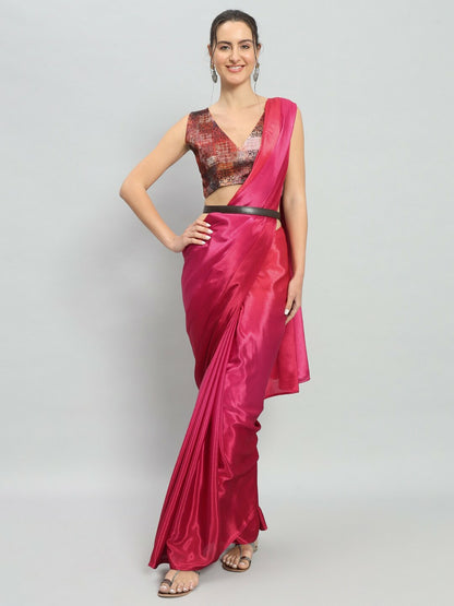 Buy Elegant Pink Satin Saree – Solid, No Border | Indiaista