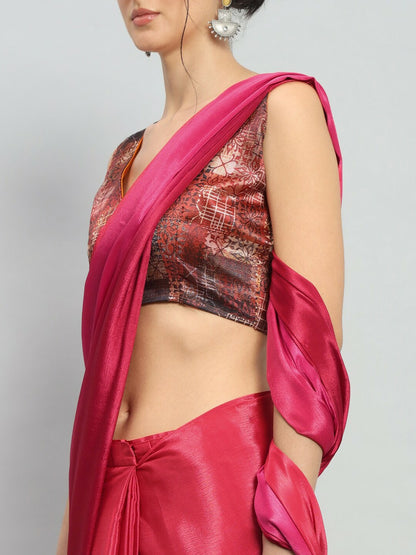 Buy Elegant Pink Satin Saree – Solid, No Border | Indiaista