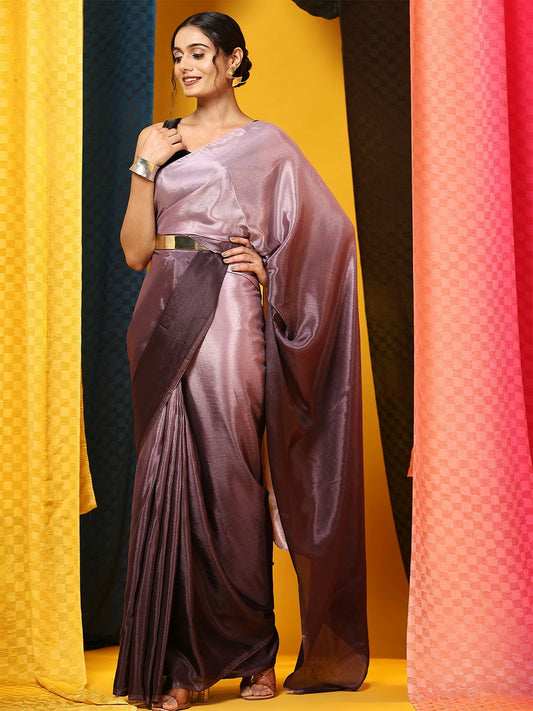 Buy Violet Ombre Saree – Elegant Poly Chiffon Ready-to-Wear Saree | Indiaista