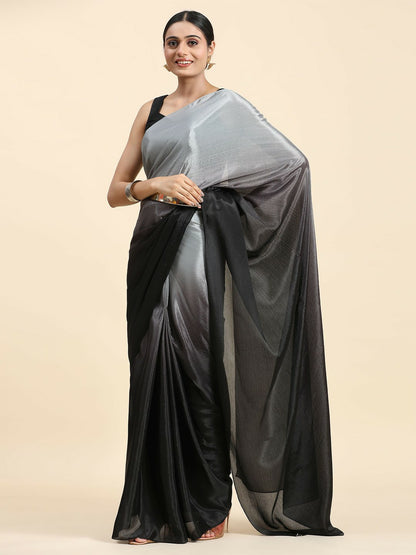 Grey & Black Ombre Saree - Elegant Ready-to-Wear Saree | Indiaista