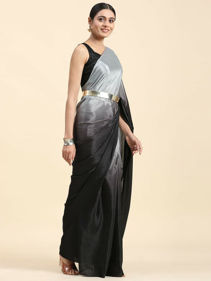 Grey & Black Ombre Saree - Elegant Ready-to-Wear Saree | Indiaista