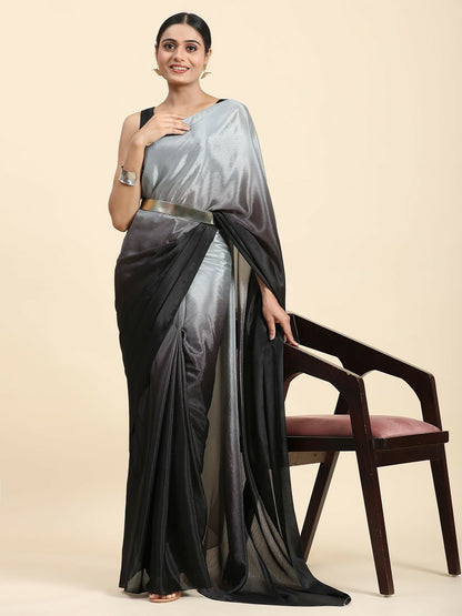 Grey & Black Ombre Saree - Elegant Ready-to-Wear Saree | Indiaista