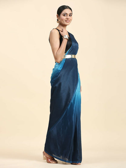 Buy Blue & Navy Blue Ombre Dyed Saree Online – Poly Chiffon Ready to Wear