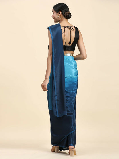 Buy Blue & Navy Blue Ombre Dyed Saree Online – Poly Chiffon Ready to Wear