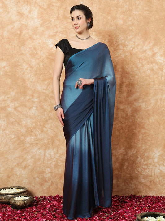 Buy Ombre Dyed Blue Ready to Wear Saree Online – Indiaista