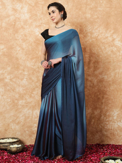 Buy Ombre Dyed Blue Ready to Wear Saree Online – Indiaista