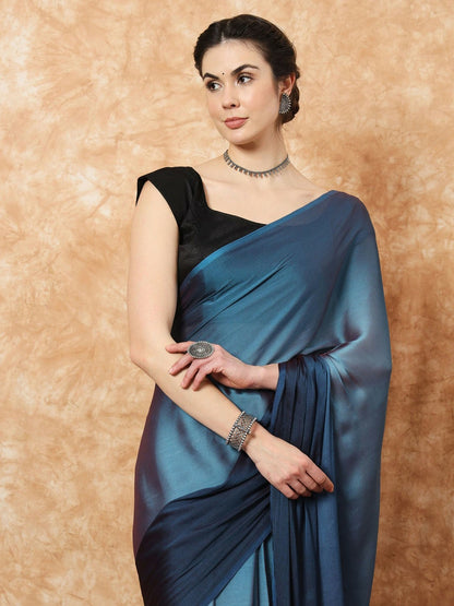 Buy Ombre Dyed Blue Ready to Wear Saree Online – Indiaista