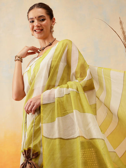 Buy Yellow & White Leheriya Chanderi Saree Online – Elegant Printed Border | Indiaista