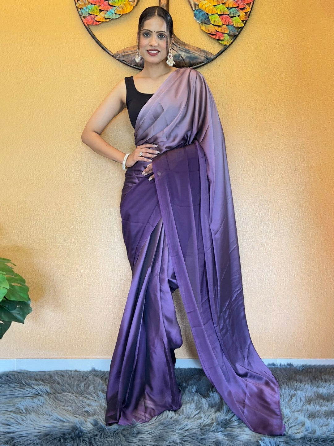 Buy Stunning Purple Ombre Saree with Solid Border – Ready to Wear | Indiaista