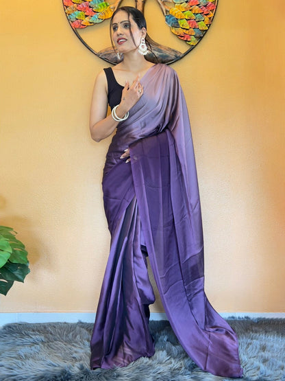 Buy Stunning Purple Ombre Saree with Solid Border – Ready to Wear | Indiaista