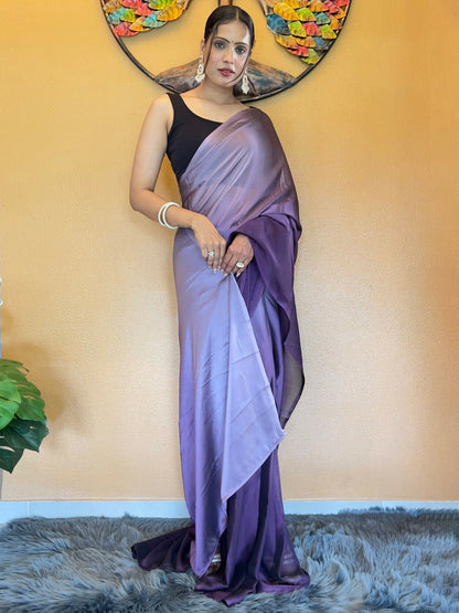 Buy Stunning Purple Ombre Saree with Solid Border – Ready to Wear | Indiaista