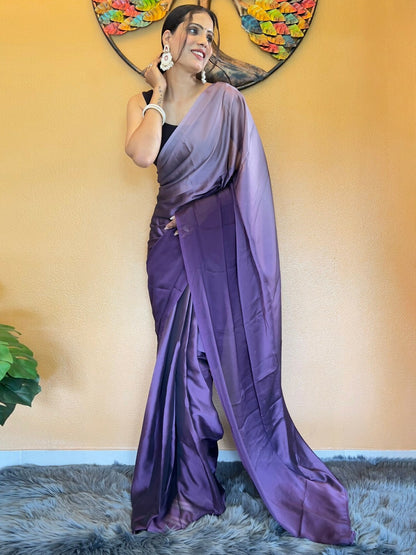 Buy Stunning Purple Ombre Saree with Solid Border – Ready to Wear | Indiaista