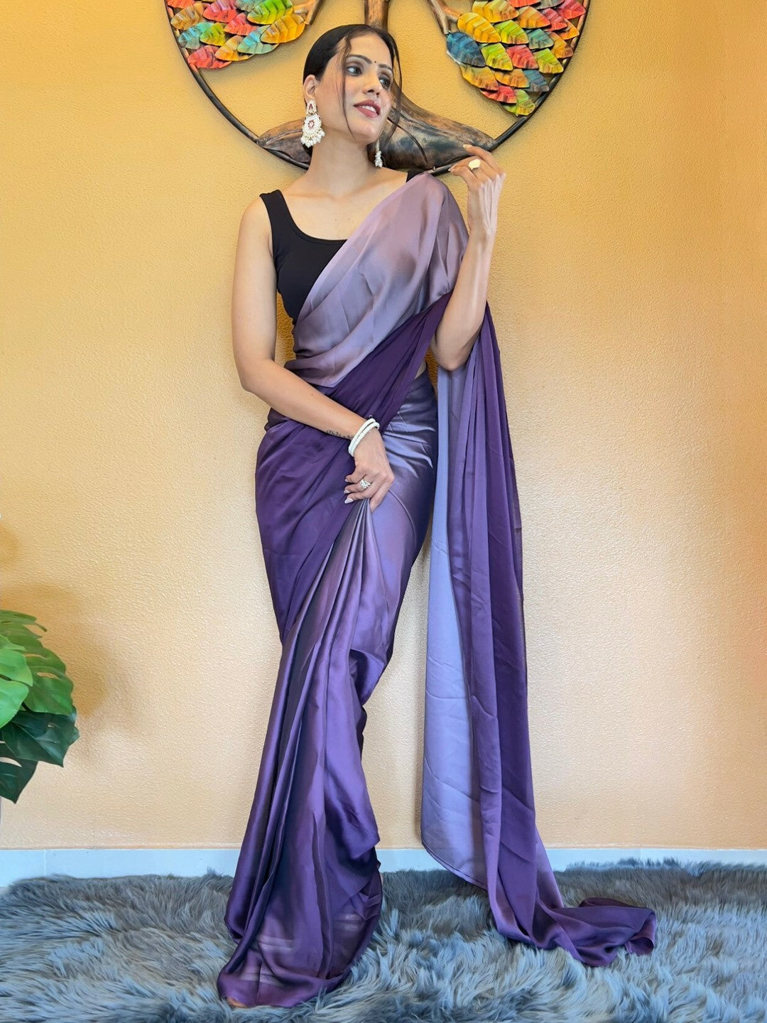 Buy Stunning Purple Ombre Saree with Solid Border – Ready to Wear | Indiaista