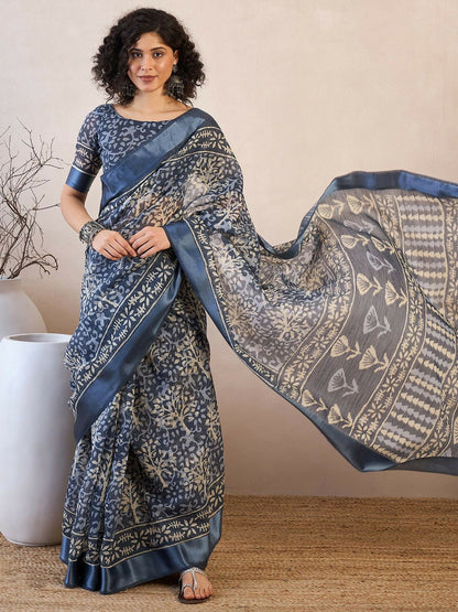 Buy Blue & White Ethnic Motifs Printed Ready to Wear Saree Online – Indiaista