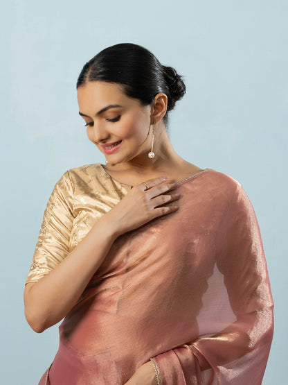 Buy Pink & Gold-Toned Saree with Embellished Border | Ready to Wear Saree – Indiaista