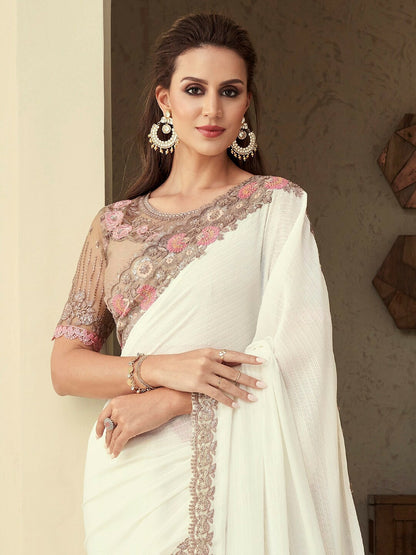 Paisley Sequinned Embellished Pure Georgette Saree