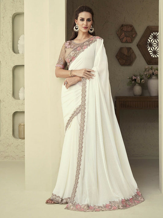 Paisley Sequinned Embellished Pure Georgette Saree