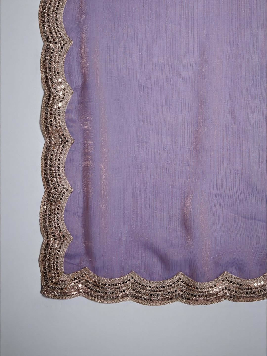 Lavender Sequinned Pure Chiffon Saree with Embellished Border