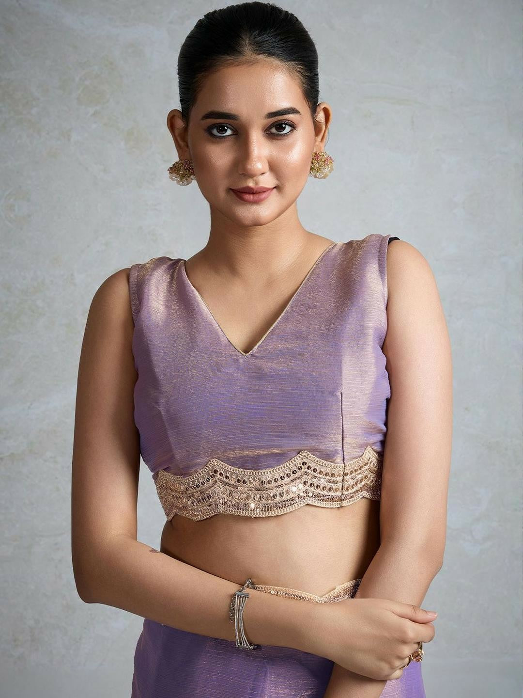 Lavender Sequinned Pure Chiffon Saree with Embellished Border