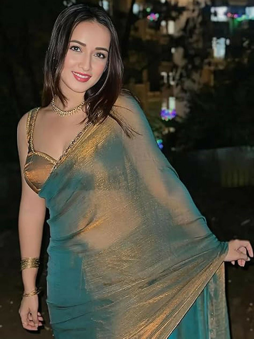 Beads & Stones Bronze Mustard Designer Saree with Blouse