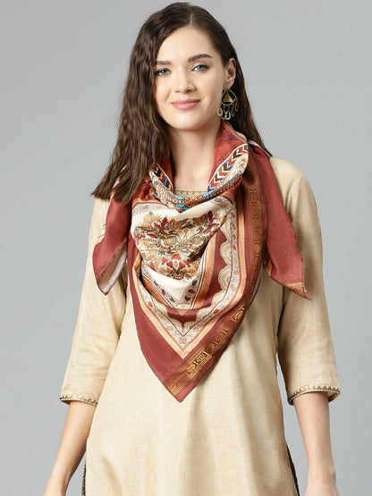 Buy Women Printed Scarf - Brown & Gold-Toned Stylish Scarf | Indiaista