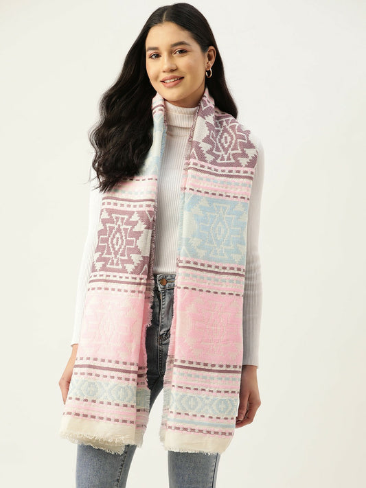 Buy Women’s Self Design Wool Acrylic Scarf – Pink & White | Indiaista