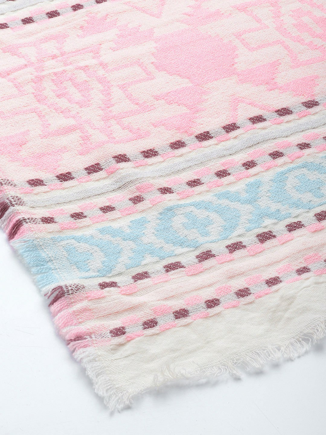 Buy Women’s Self Design Wool Acrylic Scarf – Pink & White | Indiaista