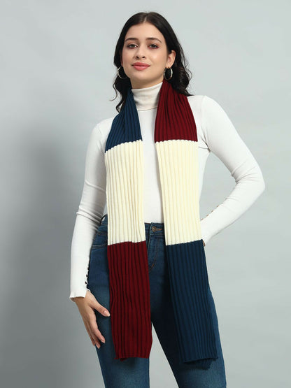 Buy Women’s White & Blue Colourblocked Scarf – Elegant & Stylish | Indiaista