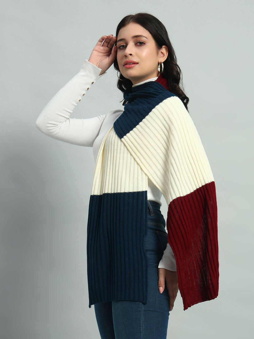 Buy Women’s White & Blue Colourblocked Scarf – Elegant & Stylish | Indiaista