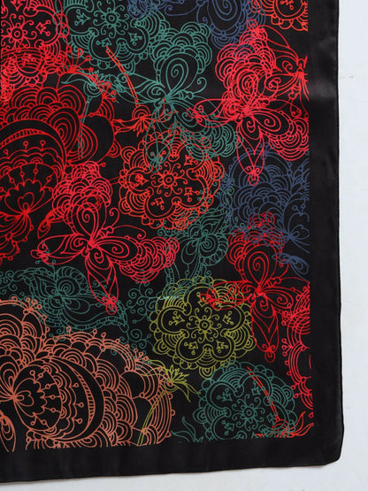 Women Printed Scarf – Elegant Black & Red Design with Solid Border | Indiaista