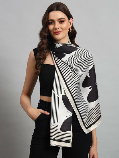 Buy Women Silk Butterfly Printed Scarf – Beige & Black | Indiaista