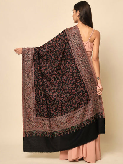 Women Black Woven-Design Shawl – Elegant Floral Pattern | Indiaista