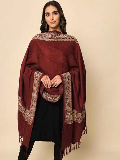 Women Maroon Embroidered Shawl – Elegant & Stylish | Indiaista