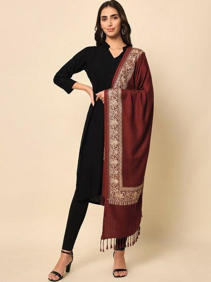 Women Maroon Embroidered Shawl – Elegant & Stylish | Indiaista