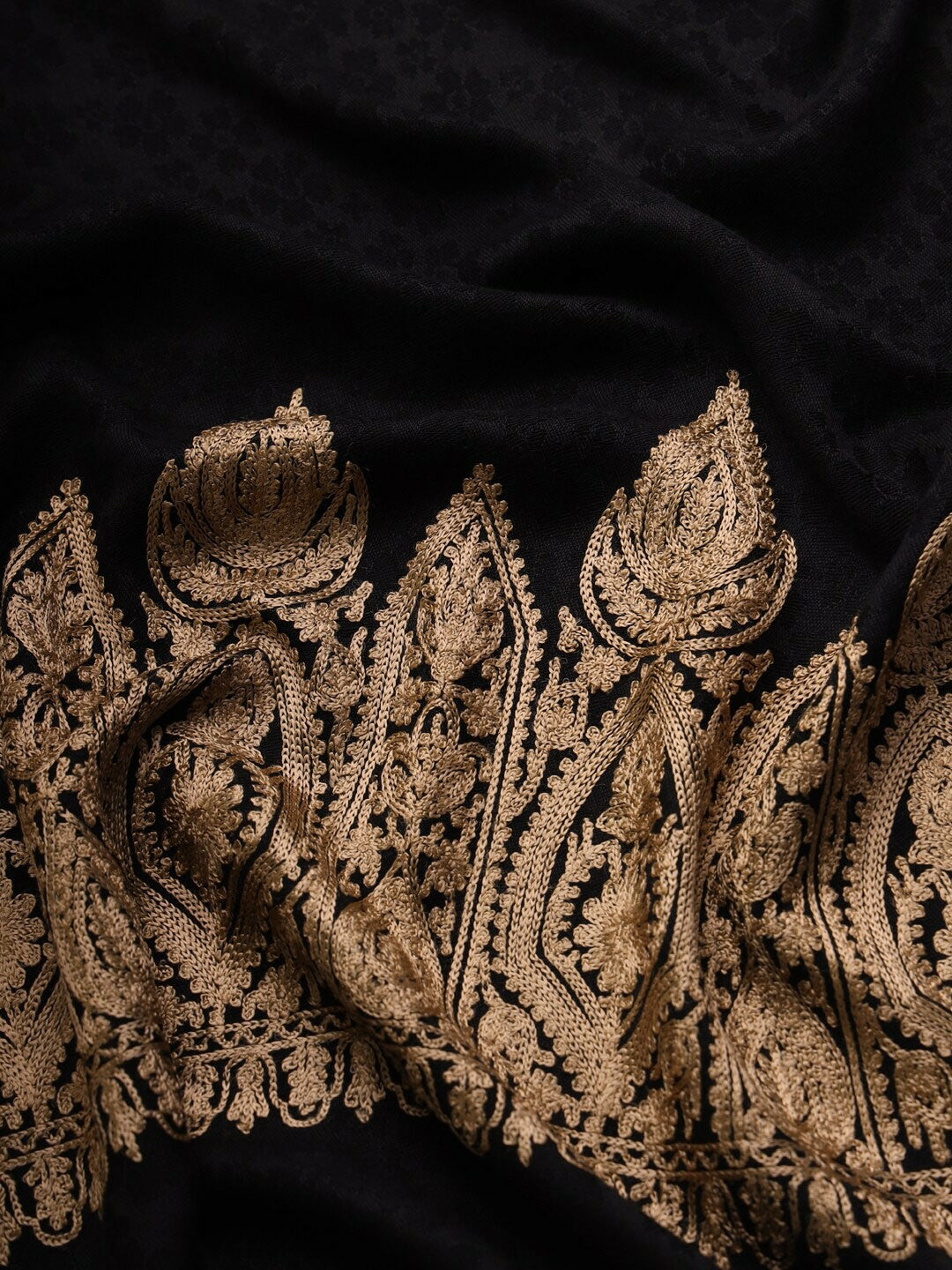 Women Ethnic Motifs Embroidered Shawl – Black & Beige | Indiaista